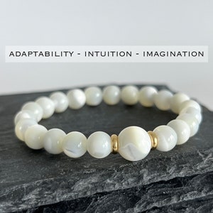 Mother of Pearl Bracelet for Intuition & Protection 8mm Pearl Shell Bead Bracelet for Calming and Stress Relief Pearl Stretch Bracelet