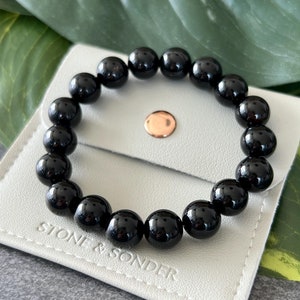 Black Bead Bracelet for Strength & Protection, 10mm Black Onyx Bracelet for Focus and Success, Mens Black Gemstone Bracelet Gift for Him