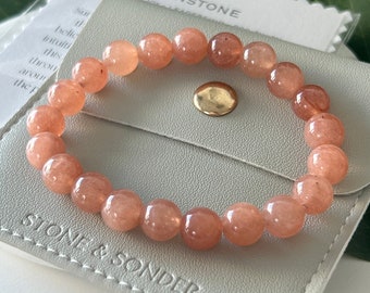 Sunstone Bracelet for Confidence and Joy 8mm Genuine Sunstone Energy Bracelet Orange Bead Bracelet for Positive Energy and Manifestation