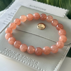 Sunstone Bracelet for Confidence and Joy 8mm Genuine Sunstone Energy Bracelet Orange Bead Bracelet for Positive Energy and Manifestation