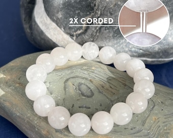 10mm White Jade Bead Bracelet for Abundance & Prosperity Natural White Crystal Bracelet Genuine White Jade Gemstone Bracelet for Protection
