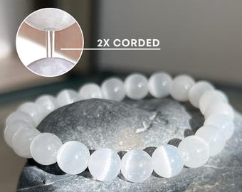 8mm AAA Selenite Bracelet, Master Cleanser Crystal Bracelet for Spiritual Growth Natural White Crystal Bead Bracelet for Protection