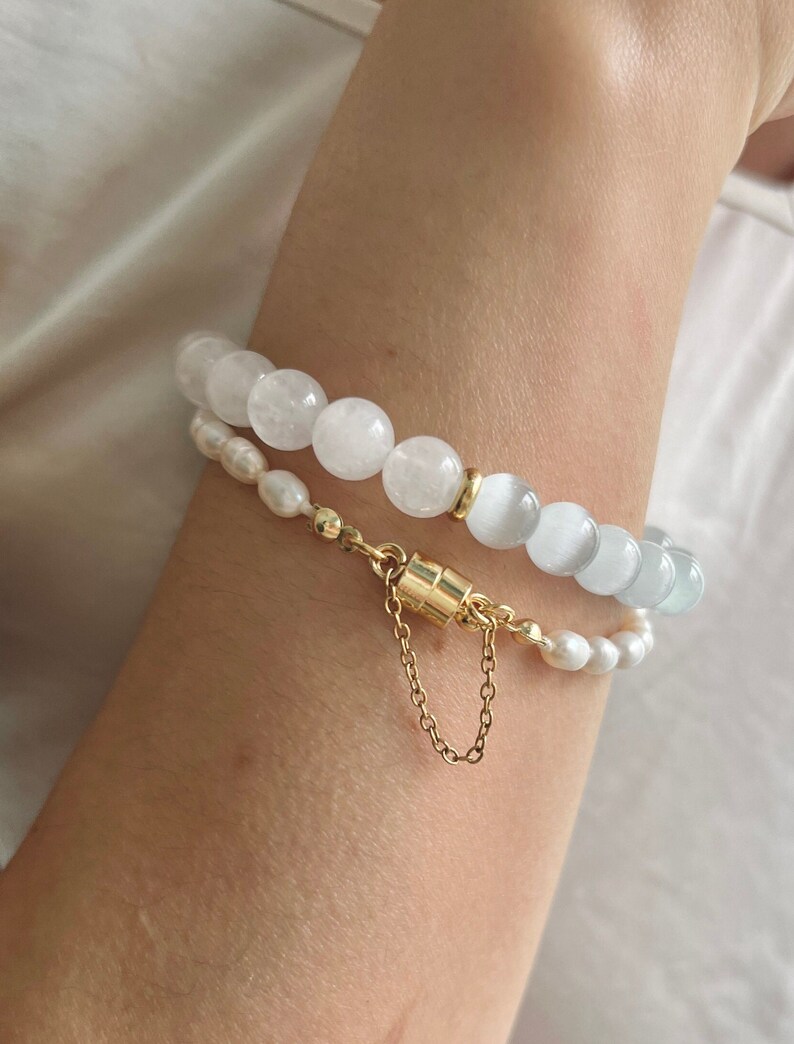 Selenite & White Jade Bracelet for Calmness and Clarity 8mm Natural White Gemstone Bracelet for High Vibrational Energy and Spiritual Growth image 9