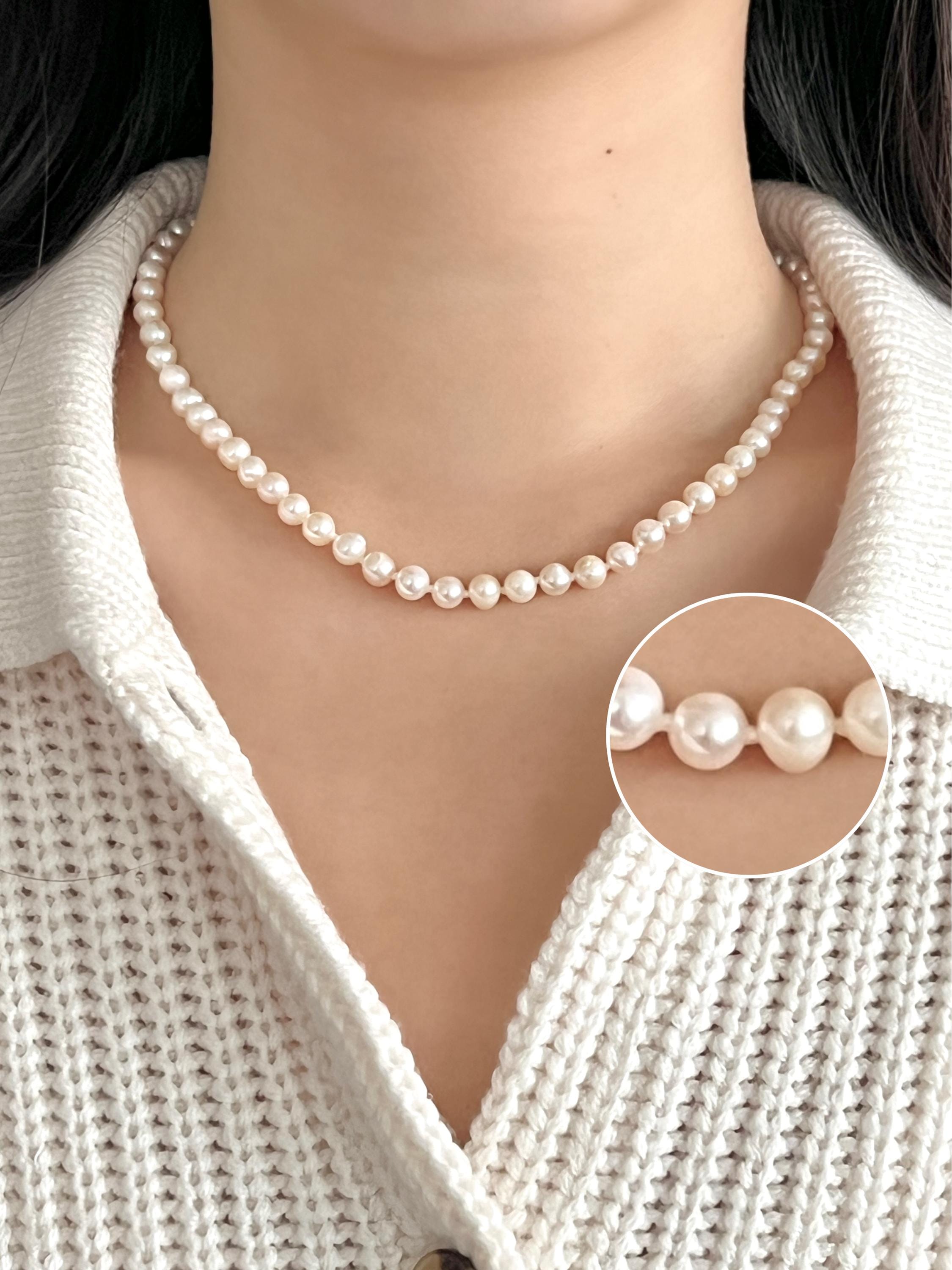 ネックレス・ペンダント handmade pearl necklace Hand-knotted Freshwater Pearl Necklace, Classic Bridal Pearl