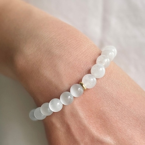 Selenite & White Jade Bracelet for Calmness and Clarity 8mm Natural White Gemstone Bracelet for High Vibrational Energy and Spiritual Growth image 2