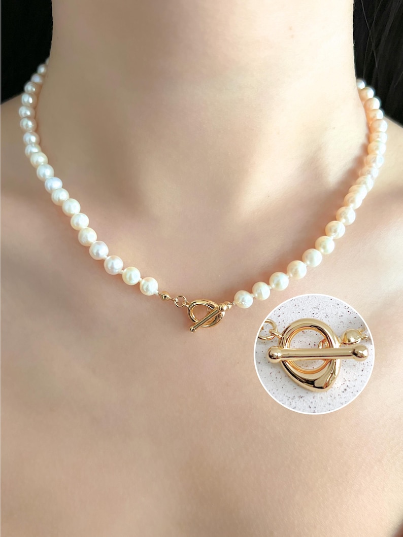 Geknotete Süßwasserzuchtperlenkette, klassische einreihige Perlenkette für Hochzeiten, elegantes Perlengeschenk für Sie, 6 mm 8 mm Bild 6