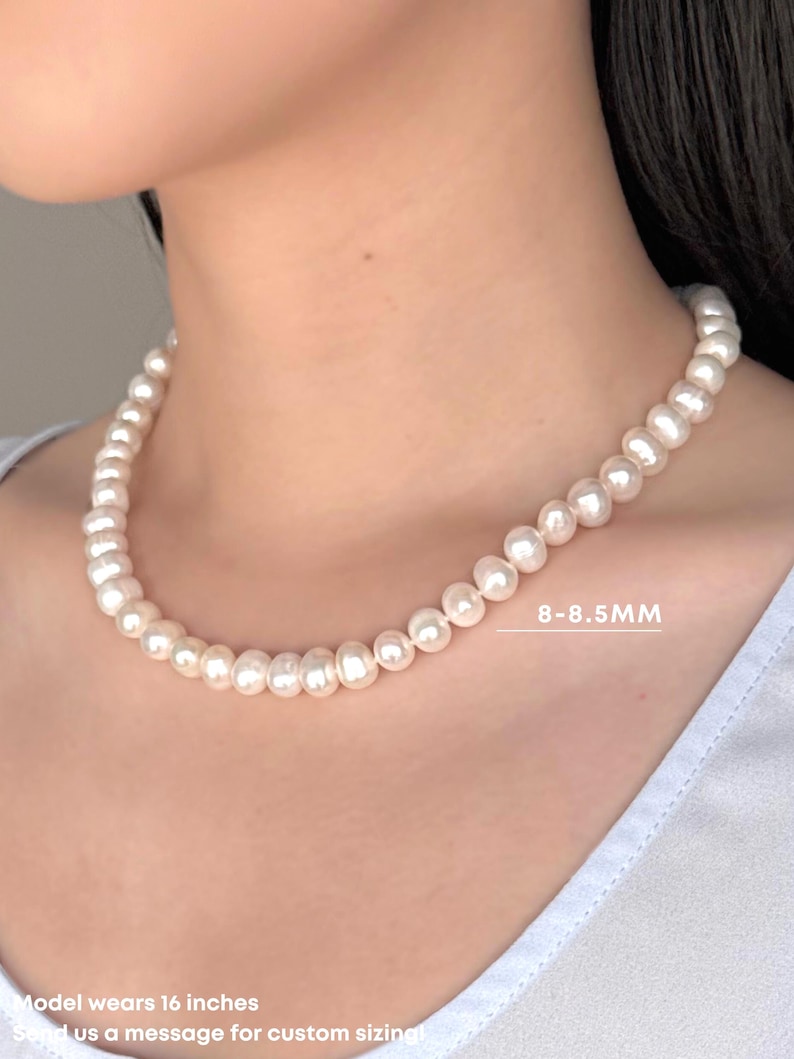 Geknotete Süßwasserzuchtperlenkette, klassische einreihige Perlenkette für Hochzeiten, elegantes Perlengeschenk für Sie, 6 mm 8 mm Bild 8