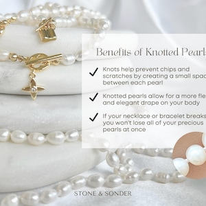 Benefits of Knotted Pearls
Knots help prevent chips/scratches by allowing small space between each pearl
Knotted pearls create more flexible/elegant drape on body
If your necklace/bracelet breaks you won’t lose all of your precious pearls at once