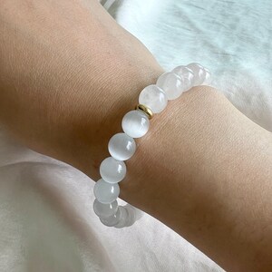 Selenite & White Jade Bracelet for Calmness and Clarity 8mm Natural White Gemstone Bracelet for High Vibrational Energy and Spiritual Growth image 5