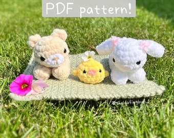 Summer buddies (2-in-1 pattern + free chick) | PDF crochet pattern | crochet bear | crochet rabbit | amigurumi pattern | crochet decoration