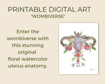 WOMBIVERSE ART PRINT, womb art, uterus anatomy, watercolor womb, vulva midwife gift, doula,menstruation, blood, womb wisdom, divine feminine