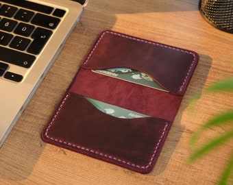 Personalized Handmade Leather Credit Card Holder, Slim Bifold Card Holder, Leather Card Wallet, Custom Wallet