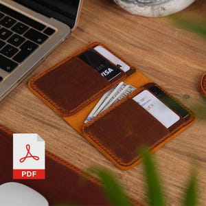 Leather Wallet Pattern - PDF Digital Download, Leathercraft Pattern for Beginner - With Stitch Holes, Card Holder Template