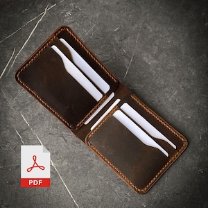Patrón de billetera de cuero - Descarga en PDF, billetera plegable - Con agujeros para coser, plantilla de billetera - Formato A4, Descarga digital