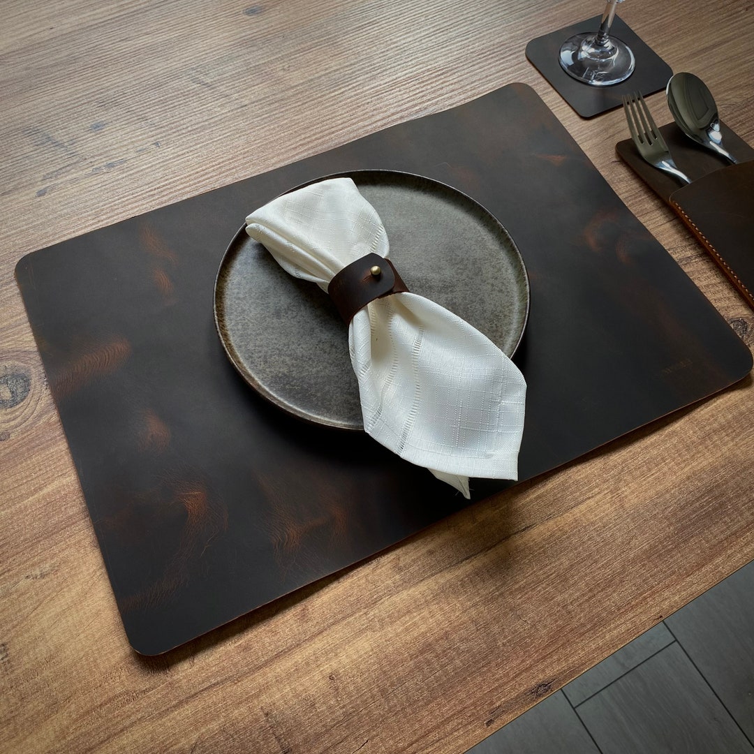Handmade Premium Leather Placemats for Dining Tables, Rectangle Leather