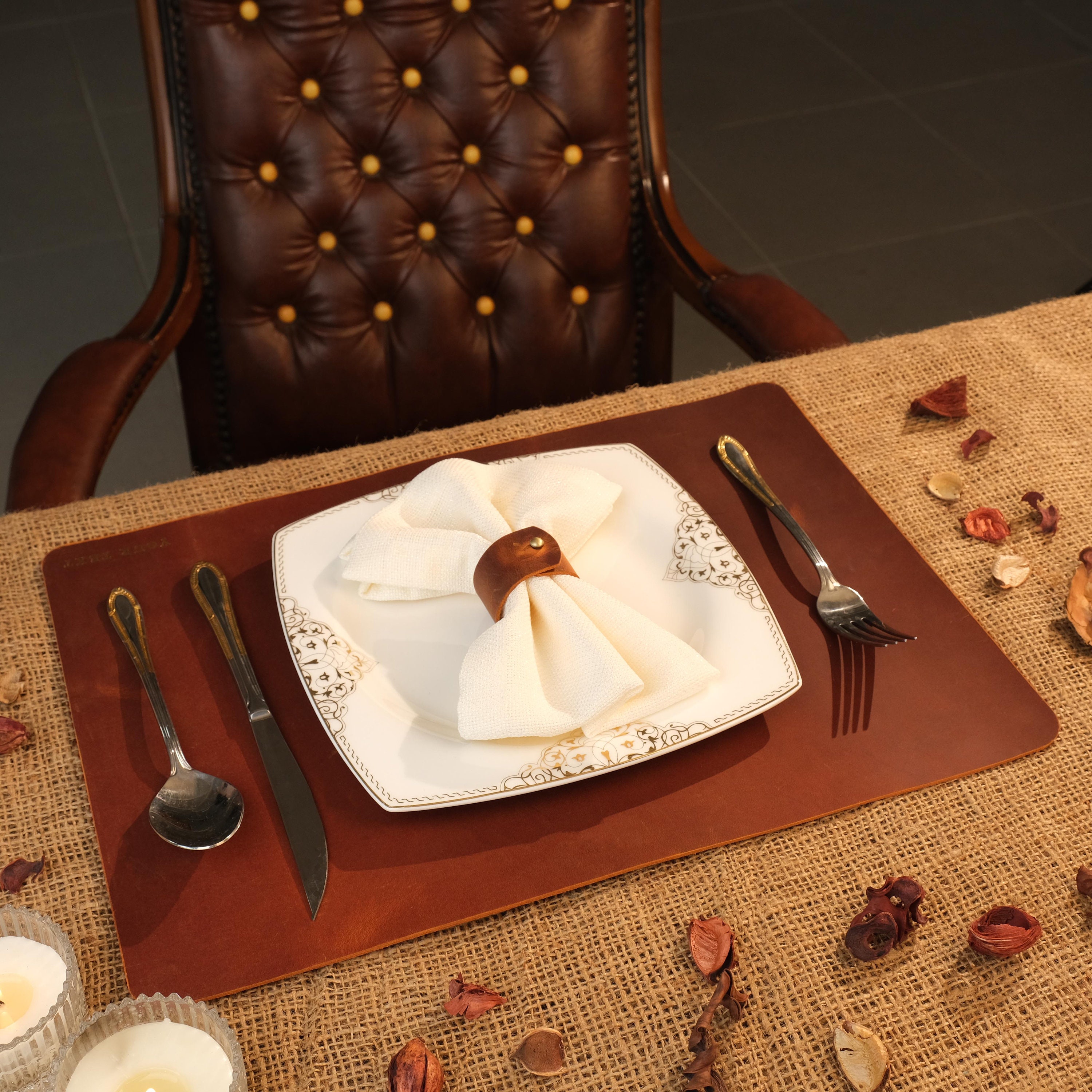 Personalized Genuine Leather Placemats Elegant Table Decor for Dining