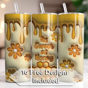 Conception de miel gonflé 3D, conceptions de bouffées 3D PNG, conceptions de gobelets, gobelet de miel gonflé de bouffée, conceptions de sublimation de gobelet de 20 oz, idées cadeaux GF