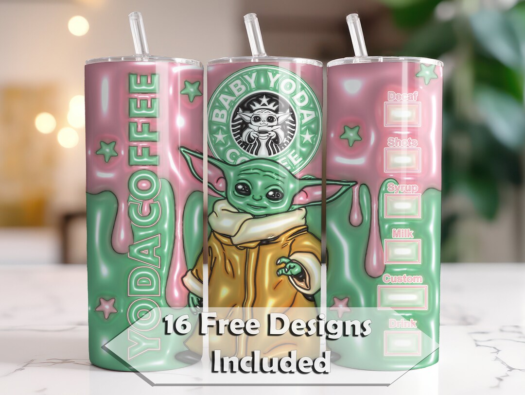 Baby Yoda Tumbler Cup 20oz Straight Skinny Wrap Sublimation Design Baby