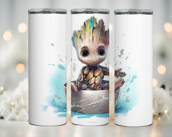 Baby Groot Tumbler Cup - Envoltura delgada recta de 20 oz - Diseño de sublimación - Baby Groot PNG - Regalo de Baby Groot - Guardianes PNG