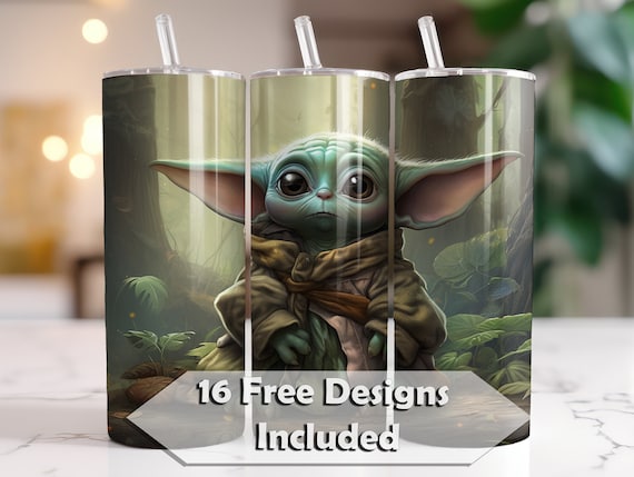 Baby Yoda Tumbler Cup 20oz Straight Skinny Wrap Sublimation Design