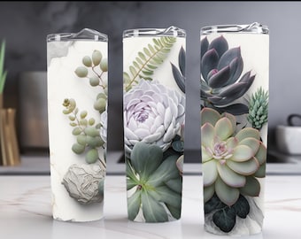 Diseño de plantas suculentas Diseños de vasos de sublimación de 20 oz, Suculentas "9.2 x 8.3" Envoltura de vaso delgado recto PNG, Diseño de sublimación PNG