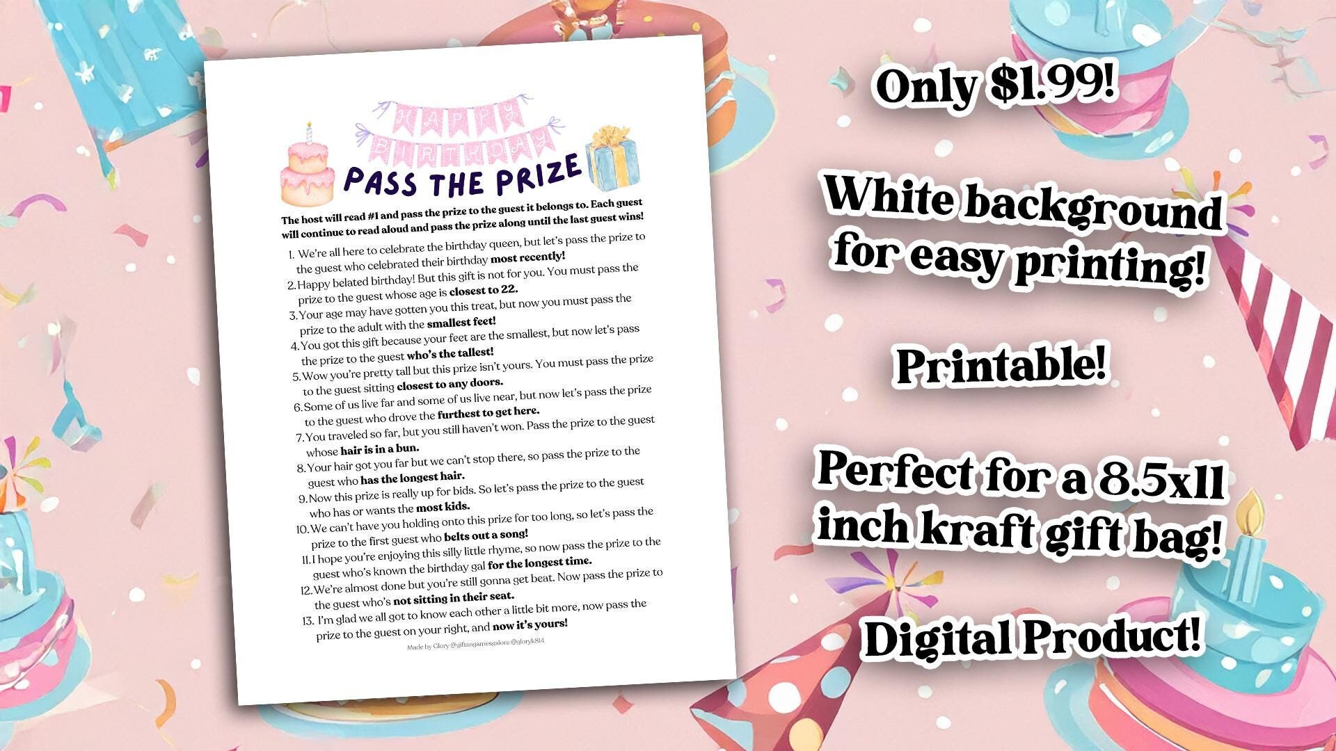Pass the Prize Birthday Game, Great for Large Crowds! (digital) - Etsy