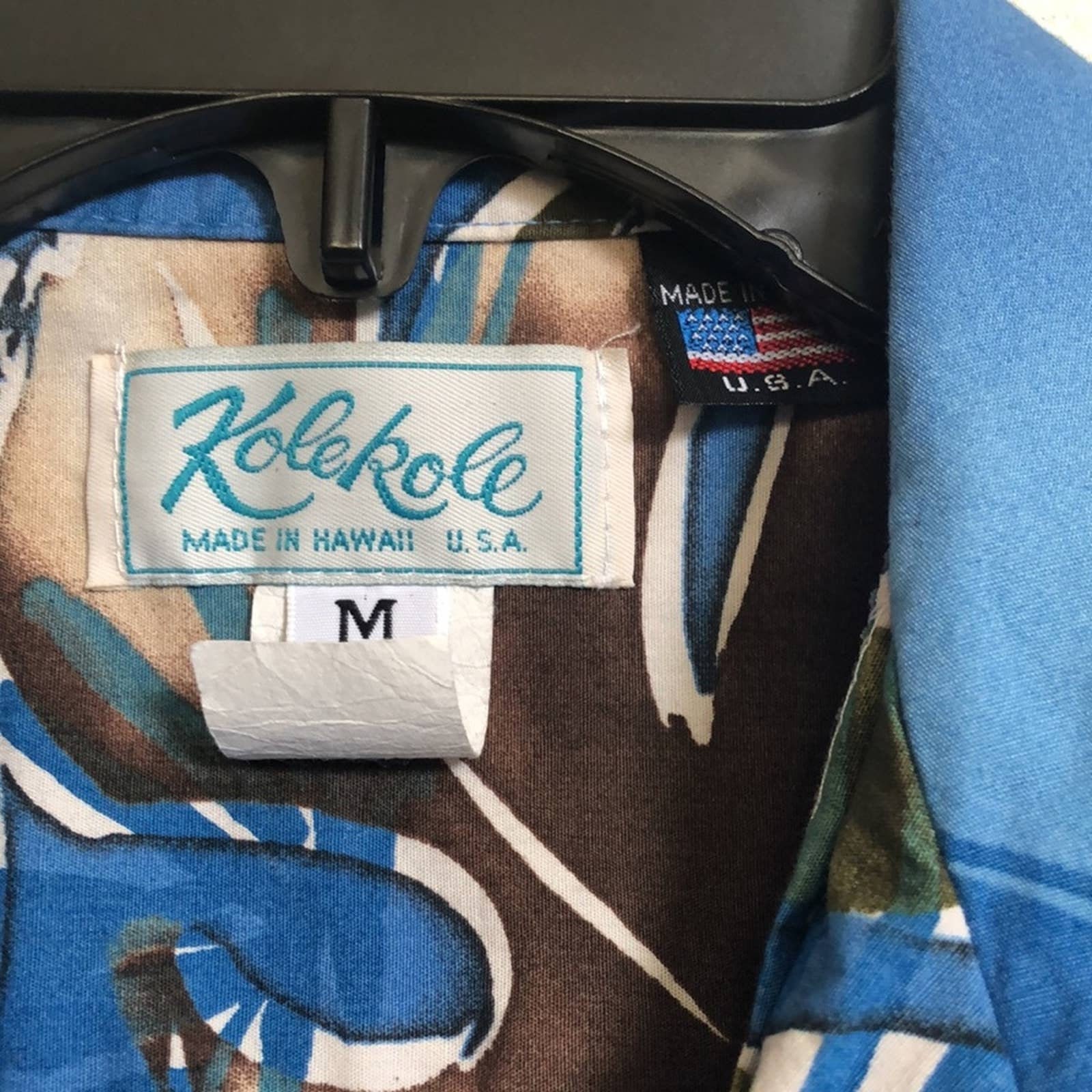 Chemise Hawaïenne Homme Kole Kole Vintage - Taille L - Bleu Avec Motif Palmiers - Made In Hawaii