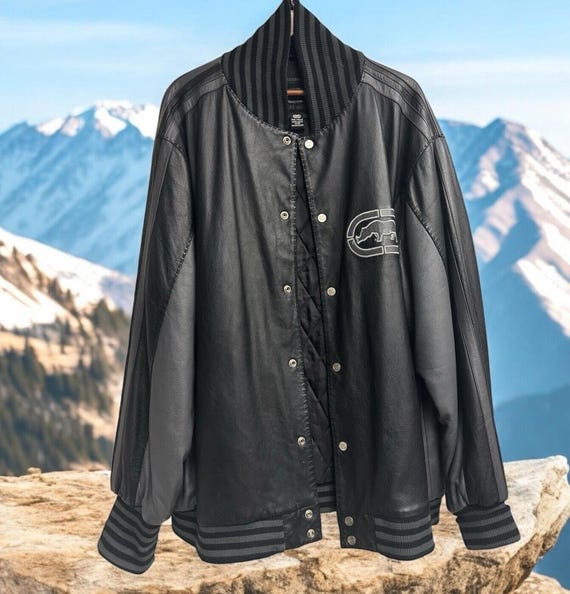 Rare Vintage Y2K Ecko Varsity Bomber Leather Jacket Mens 4XL
