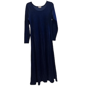 Basic Threads Santa Monica Navy Blue Velvet Long Sleeve Maxi Dress Womens M Vtg