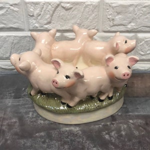 Vintage Holland Mold Hand Painted Circle of Pigs Ceramic Planter 9” x 7”