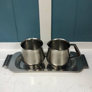 Vintage International Decorator Stainless 18-8 Tray, Creamer & Sugar Bowl JAPAN