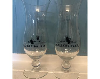 Juego de 2 vasos vintage de huracán Caesars Palace Las Vegas con logotipo negro transparente