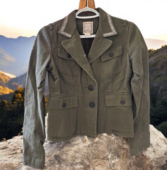 Giacca militare in denim verde muschio vintage Ralph Lauren Polo