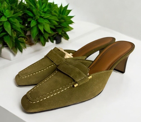 Women's Sz Vintage Lifestride Lucinda Olive Green Suede Leather