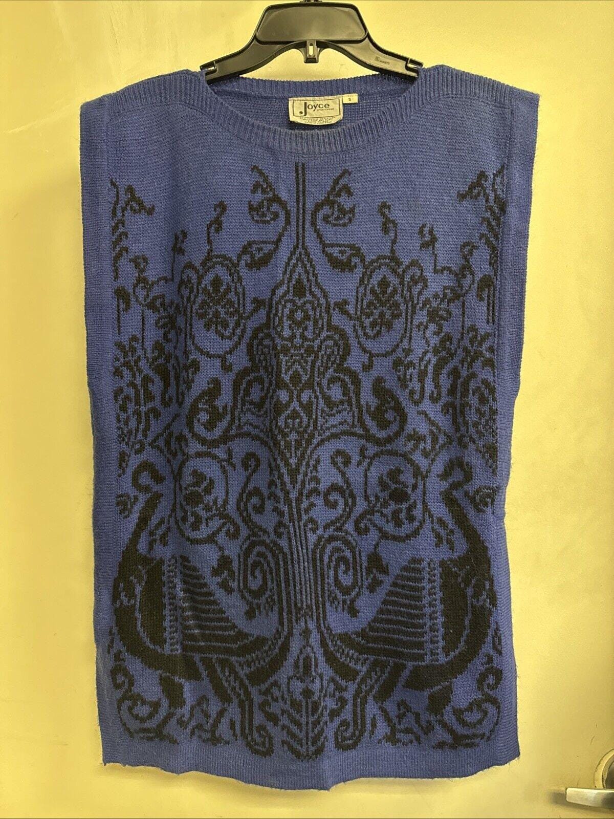 Vintage Joyce Sportswear Sweater Vest Blue Purple Filigree Women's