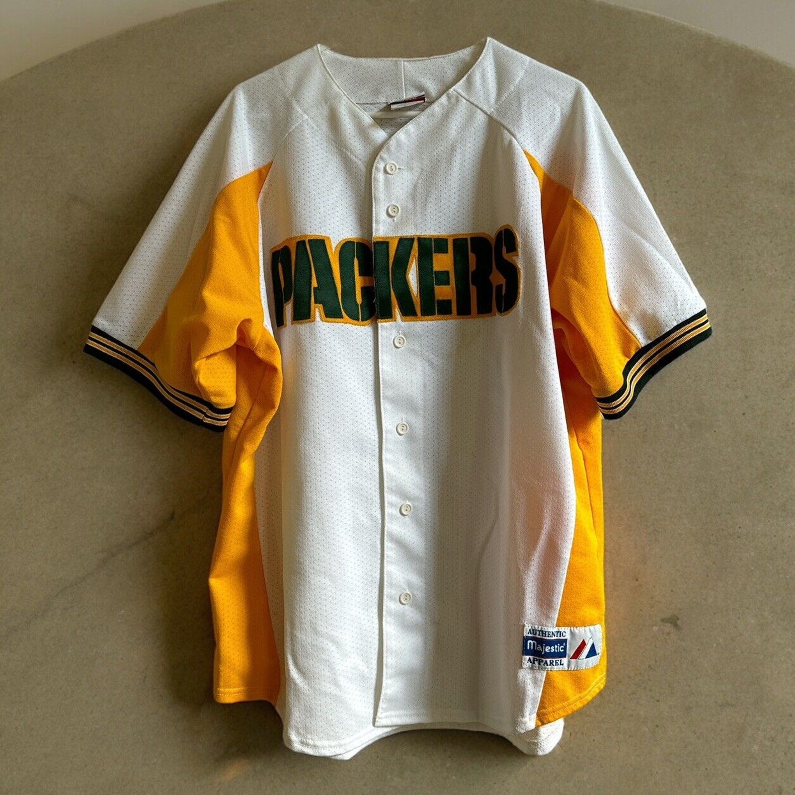 Vintage Green Bay Packers Baseball Jersey Made In USA By Majestic Mens Size XL