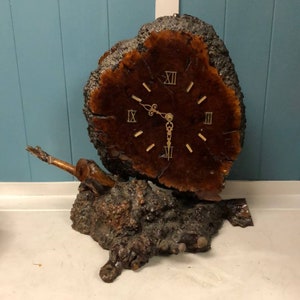 Vintage Lacquered 15” Wood Mantle Clock Wooden Log Slice Untested RARE