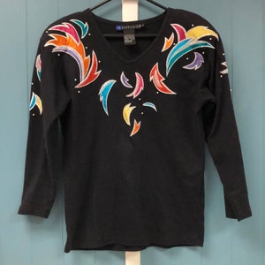Vintage Y2K 90s IB Diffusion 100% cotton bright embroidered top w/ shoulder pads