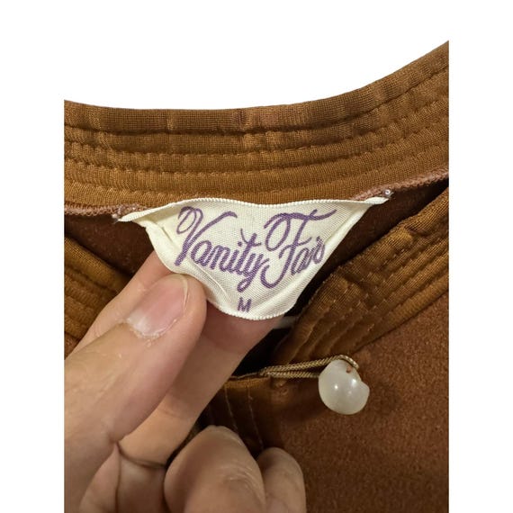 Vtg Vanity Fair Brown Velour Long Sleeve Robe Dus… - image 3