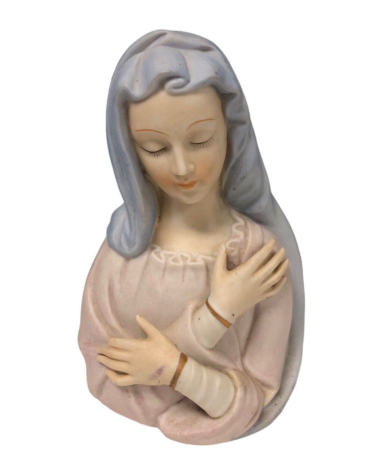Vtg Dickson 6” Bisque Porc. Madonna Praying Hands Mother Mary Planter Vase Japan