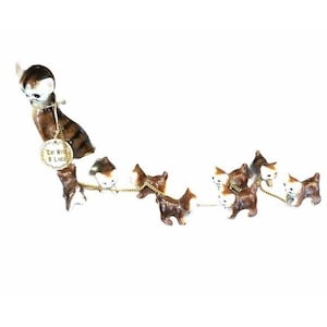 Vtg Cat with 9 Lives Mother Kittens Chained Family Japan Cermaic Figurines RARE
