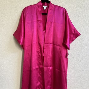 Vtg Morgan Taylor Fantasies Satin Magenta Lingerie Dress Nightgown + Robe M/L