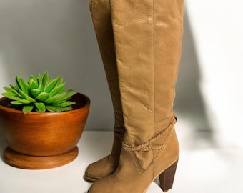 Vintage Danelle Boots Camel Heeled Western Boho Rope Detail Boots Women’s 6 M