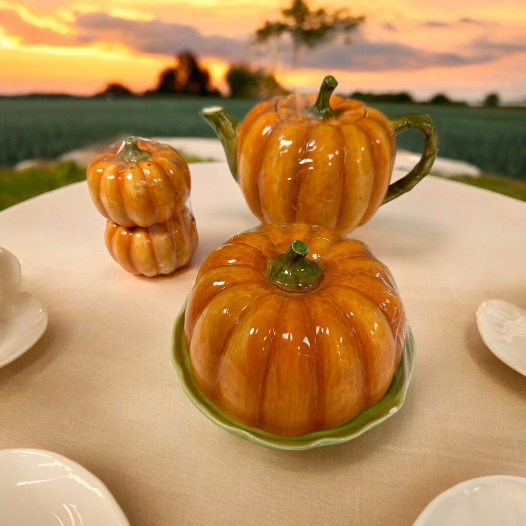 Vtg OTAGIRI Japan Fall Harvest Ceramic Pumpkin Teapot Salt Pepper ...