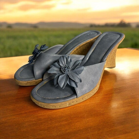 Fioni-90's/y2k Vintage, Brown, Leather, Floral, Open Toe Heel Size