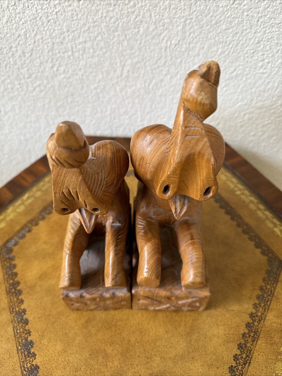 ヴィンテージ 手彫り チーク材 象 ブックエンド 10インチ サファリ