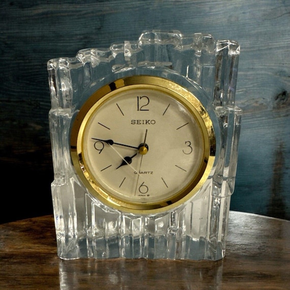 Vintage Seiko Solid Lead Crystal Clock Desk/ Mantel, QQZ286S Japan