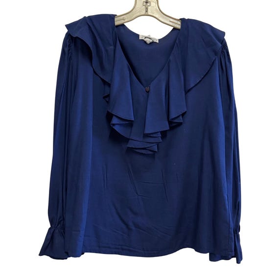eriiiIVY I‘M NAVY Ruffled Blouse ネイビー Vintage Compagnie Internationale Express Navy Blue Ruffle Blouse