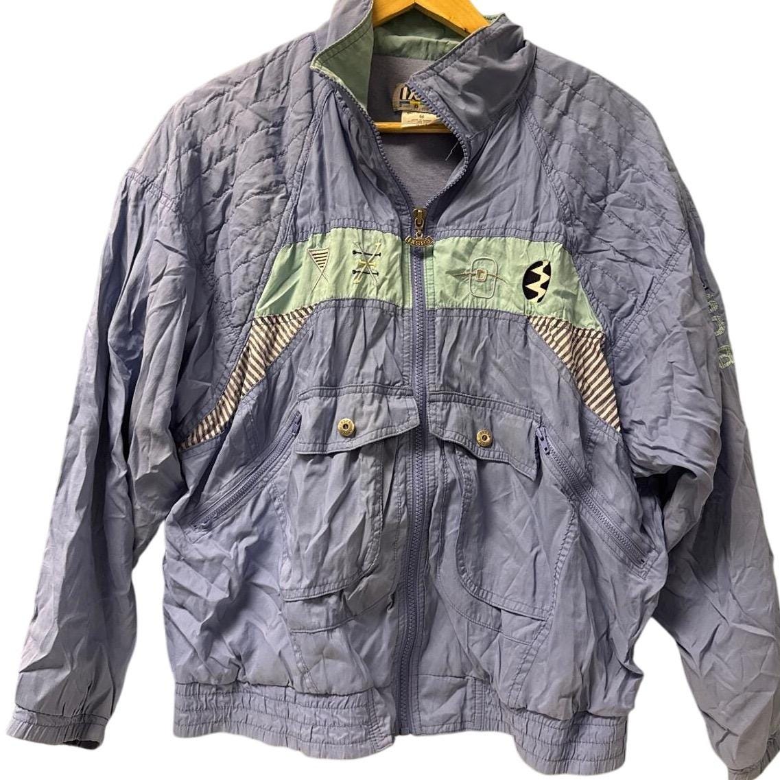 Vtg IXSPA 2000 Vintage Windbreaker Jacket Periwinkle 90s Abstract