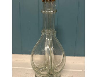 Vintage Clear Glass 4 Compartment Cruet Decanter Multi Chamber Bottle with Corks